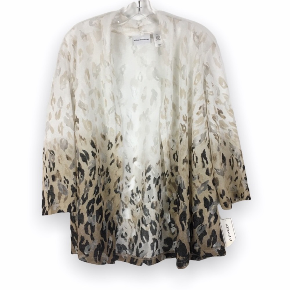 New Alfred Dunner Womens Leopard Animal‎ Print Sheer Ombre Open Cardigan Top L